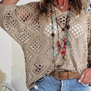 SHEIN‎ Tan Off-the-Shoulder Sweater